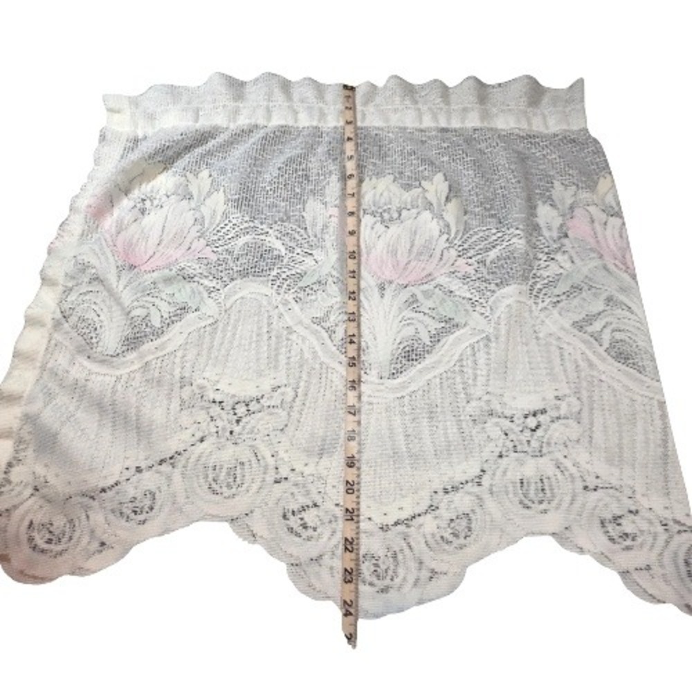 Set Of 5 Vintage Floral Lace Valance White Scalloped Rod Pocket Window Curtain
